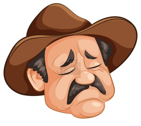 Cartoon cowboy with a sad facial expression.