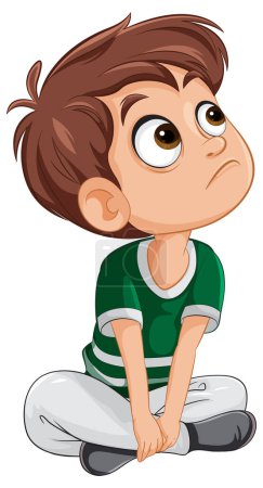 Illustration for Cartoon boy sitting, looking up thoughtfully. - Royalty Free Image