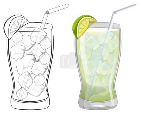 Téléchargez les illustrations : Illustration vectorielle d'un verre à limonade avec glace. - en licence libre de droit