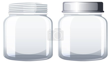 Dos frascos de vidrio transparente con tapas de metal, gráfico vectorial