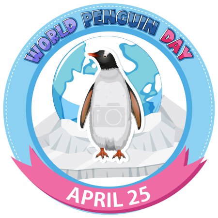 Illustration for Colorful badge featuring a penguin for World Penguin Day - Royalty Free Image