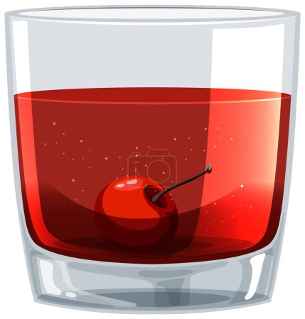 Illustration for Vector illustration of a cherry in a red drink - Royalty Free Image