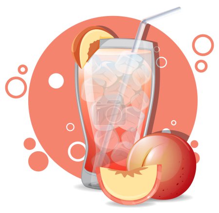 Illustration for Vector graphic of a cold peach drink with bubbles - Royalty Free Image