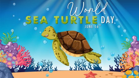 Colorful vector celebrating sea turtles and ocean life.