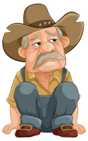 Illustration for Cartoon of a dejected cowboy sitting down - Royalty Free Image