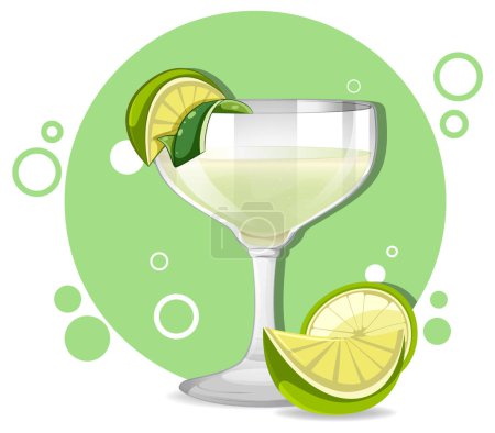 Téléchargez les illustrations : Vecteur stylisé d'un cocktail à la garniture de lime - en licence libre de droit
