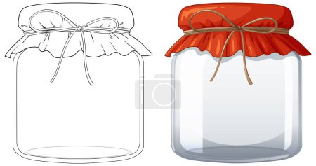 Ilustración de Ilustración de dos frascos de vidrio con cubiertas decorativas - Imagen libre de derechos