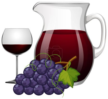 Illustration for Vector illustration of sangria in a pitcher with grapes. - Royalty Free Image