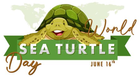 Ilustración de Ilustración de una tortuga marina feliz con texto del evento - Imagen libre de derechos