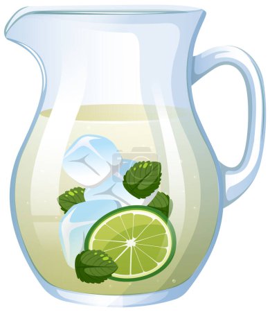 Illustration for Vector illustration of a pitcher with lemon and mint. - Royalty Free Image