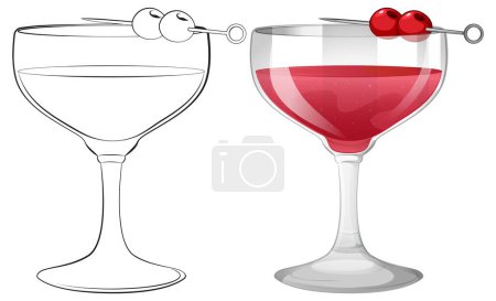 Téléchargez les illustrations : Verres à cocktail vides et remplis de cerises - en licence libre de droit