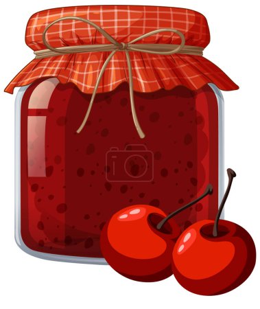 Illustration for Vector illustration of a jar filled with cherry jam - Royalty Free Image