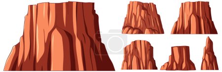 Collection of stylized vector illustrations of canyon cliffs.