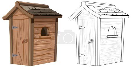 Illustration for Two styles of cartoon dog houses, colored and outlined. - Royalty Free Image