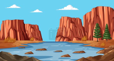 Téléchargez les illustrations : Illustration vectorielle d'un paisible canyon fluvial - en licence libre de droit