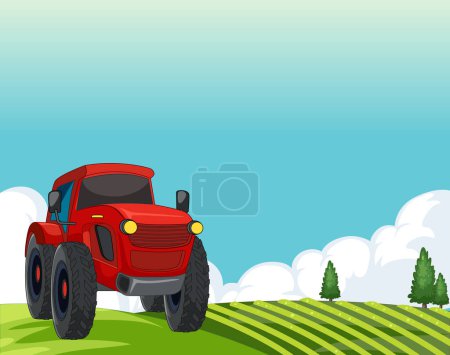 Ilustración de Ilustración vectorial de un tractor en un paisaje rural - Imagen libre de derechos