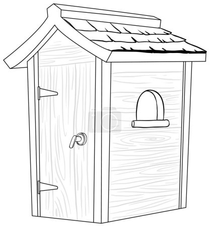 Illustration for Black and white drawing of a classic outhouse - Royalty Free Image