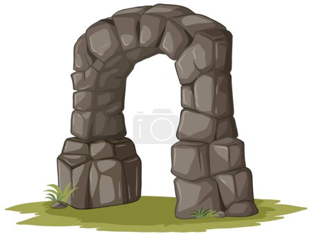Illustration for Cartoon illustration of a stone archway in nature. - Royalty Free Image