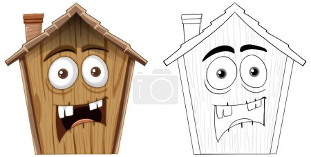 Téléchargez les illustrations : Deux maisons avec des expressions faciales humaines. - en licence libre de droit
