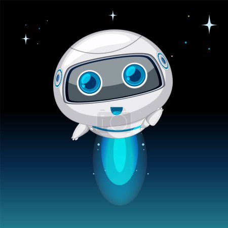 Cute robotic character hovering with a blue glow