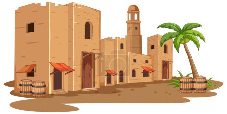 Vector illustration of a small desert town scene