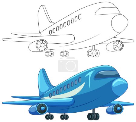 Illustration for Vector illustration of a blue cartoon airplane - Royalty Free Image