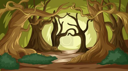 Ilustración de Ilustración vectorial de un sendero forestal místico - Imagen libre de derechos