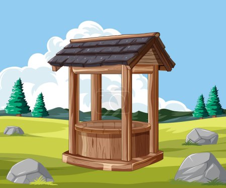 Illustration for Wooden gazebo in a peaceful park setting. - Royalty Free Image