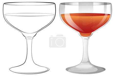 Vector illustration of wine glasses, one filled with wine