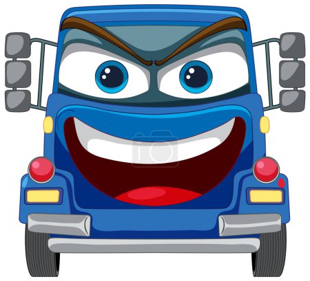 Téléchargez les illustrations : Camion animé coloré avec une expression heureuse - en licence libre de droit