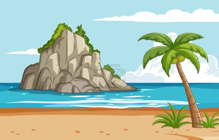 Téléchargez les illustrations : Art vectoriel d'une scène de plage tropicale sereine - en licence libre de droit