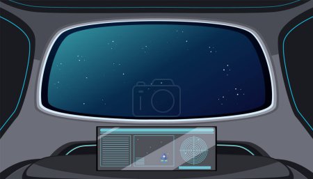 Téléchargez les illustrations : Intérieur futuriste du vaisseau spatial avec vue sur les étoiles - en licence libre de droit