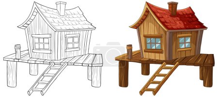 Ilustración de Dos etapas de una casa ilustración, boceto y color - Imagen libre de derechos