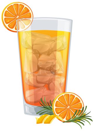 Illustration for Vector illustration of a cold citrus drink with ice - Royalty Free Image