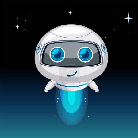 Illustration for Cute robotic character hovering among stars - Royalty Free Image
