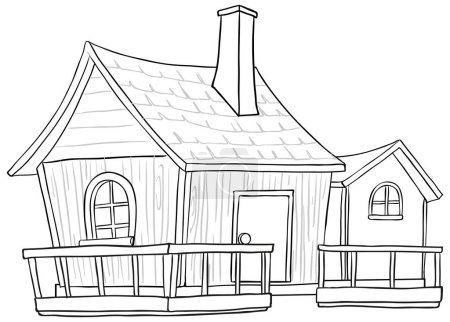 Téléchargez les illustrations : Croquis d'une petite maison avec un porche avant - en licence libre de droit
