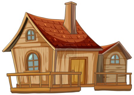 Illustration for Cartoon of a small wooden house with a chimney - Royalty Free Image