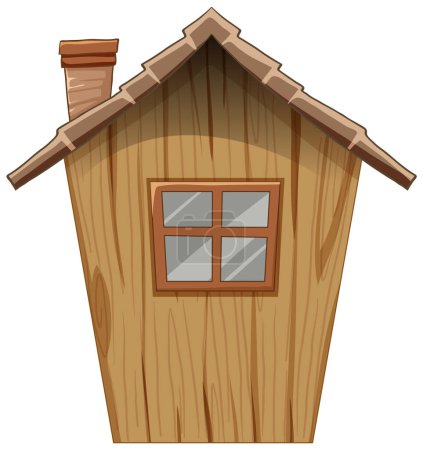 Casa de madera estilo dibujos animados con chimenea.