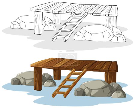 Vector illustration of a serene lakeside dock
