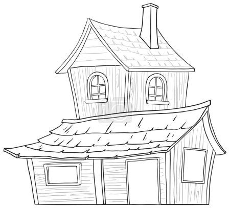 Illustration for Sketch of a cozy, small two-story house. - Royalty Free Image