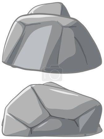 Deux roches vectorielles de style dessin animé gris.