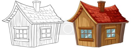 Illustration for From line art to colored cozy cottage illustration - Royalty Free Image