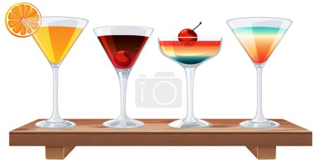 Illustration for Colorful cocktails served on a rustic wooden tray - Royalty Free Image