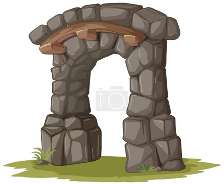Dibujos animados ilustración de un arco de piedra sobre hierba.