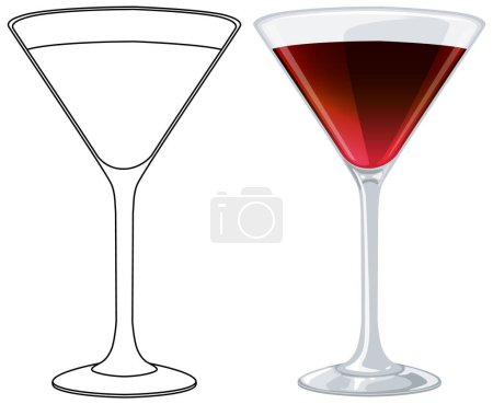 Vector illustration of an empty and full cocktail glass.