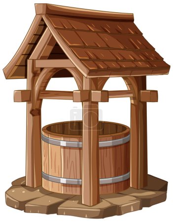 Illustration for Cartoon-style wooden water well with bucket. - Royalty Free Image