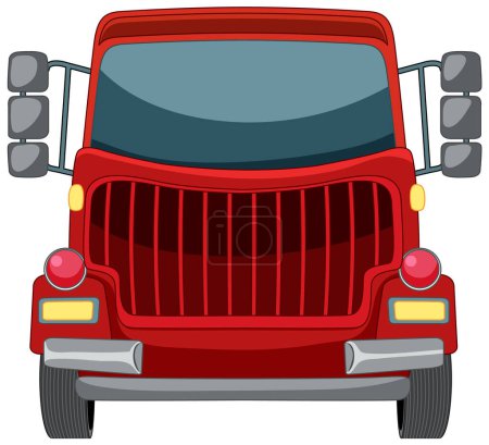 Téléchargez les illustrations : Vue de face d'un camion de style dessin animé rouge - en licence libre de droit