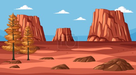 Vector illustration of desert landscape with cliffs