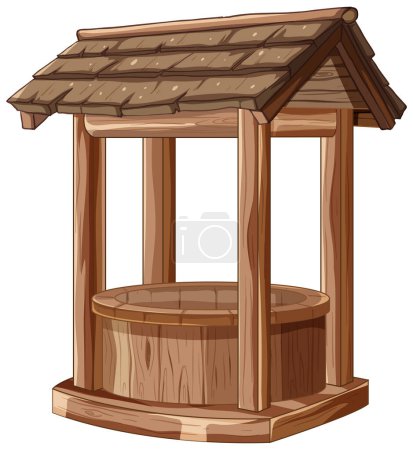 Illustration for Cartoon of an old-fashioned wooden water well. - Royalty Free Image