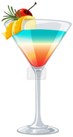 Colorful layered cocktail with fruit garnish vector
